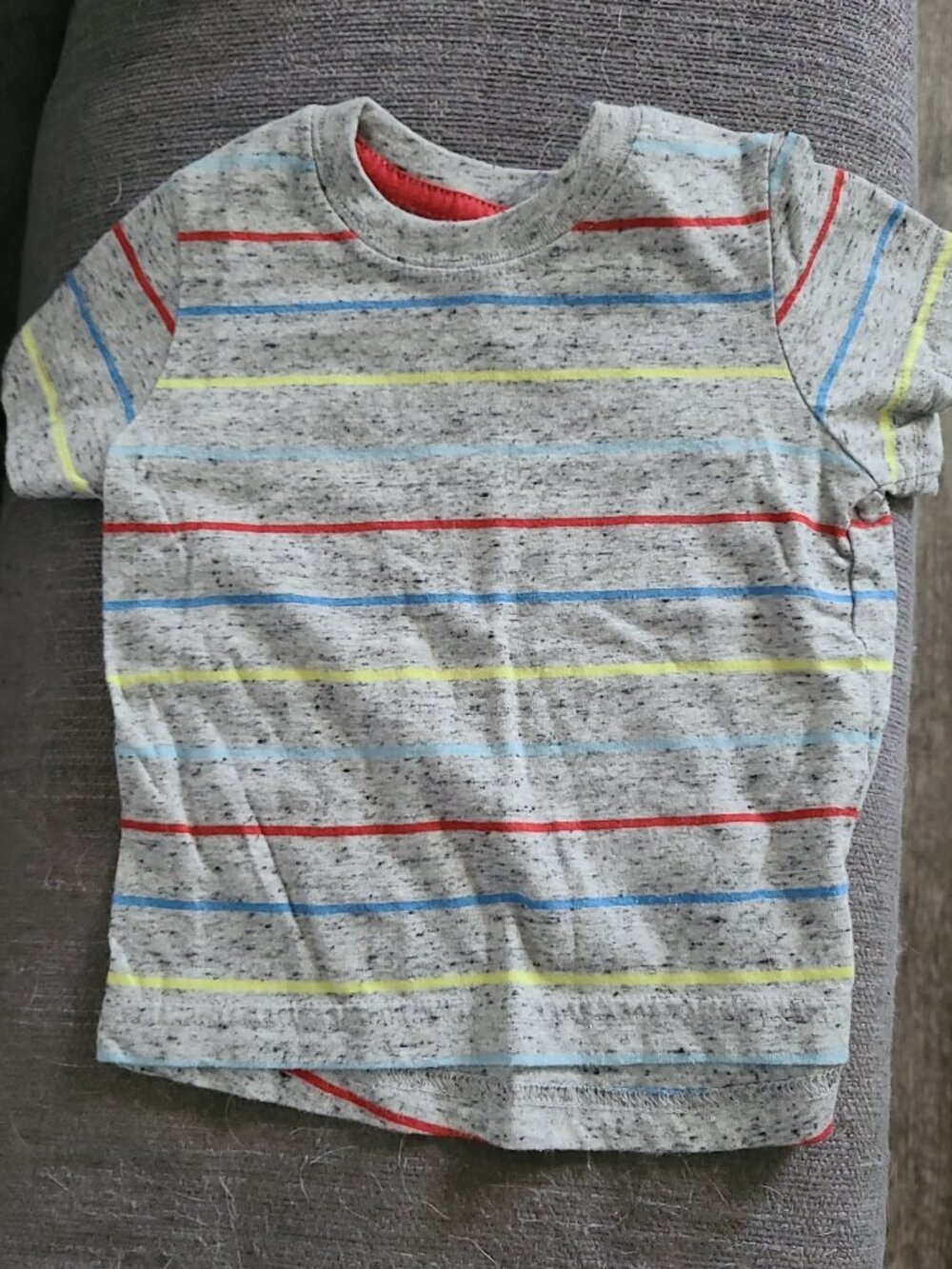 Okie Dokie brand Short Sleeve Baby T-Shirt Unisex Heather Gray w. Stripes 18 Mos